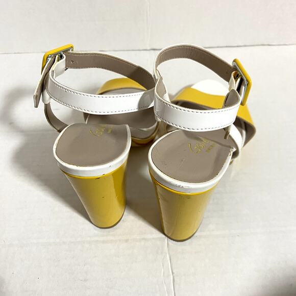 Galieti Patent Leather White Yellow Retro Pin Up Open Toe 5" Heels Sz 38 7.5 - Picture 5 of 9